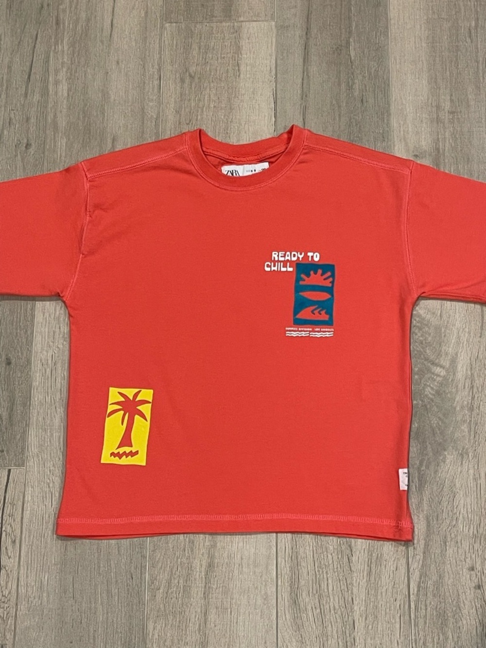 ZARA Kids Boys Ready To Chill Surf Graphic T-Shirt Orange Size 8–9 Beach Summer